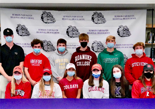 Twelve Rumson-Fair Haven student-athletes made their college choices official by signing “Letters of Intent”.